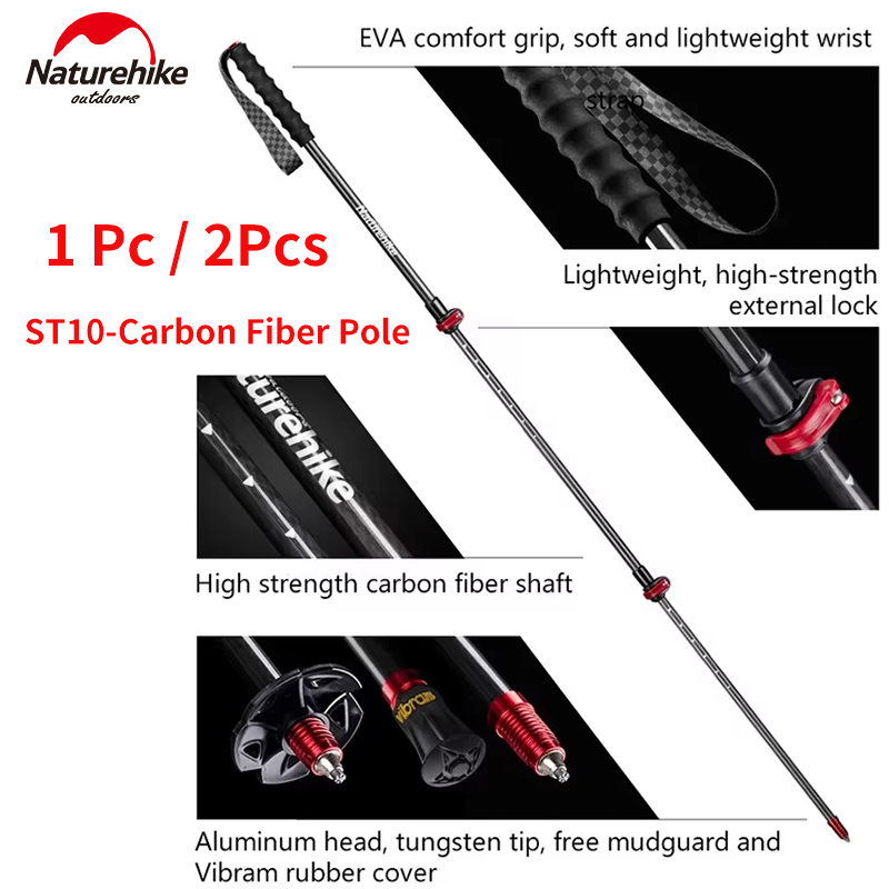 Trekking Pole Carbon - Naturehike ST10 Trekkingstock aus Kohlefaser, 3-teiliger